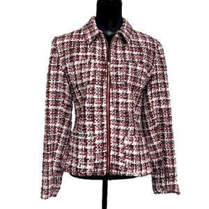 Territories Wool Boucle Windowpane Plaid Zip Blazer Jacket Size 10